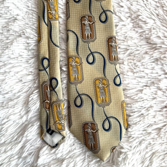 Art Deco Inspired Silk Tie By Mark Of California In Beige With‎ Dancing Flappers - Picture 2 of 6